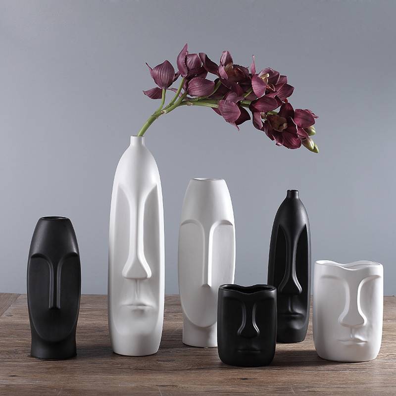 Abstract Black and White Face Vase - Area Collections