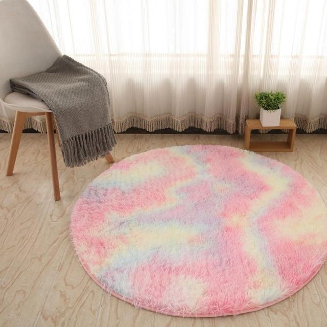 Area Colorful Shaggy Round Rug - Area Collections