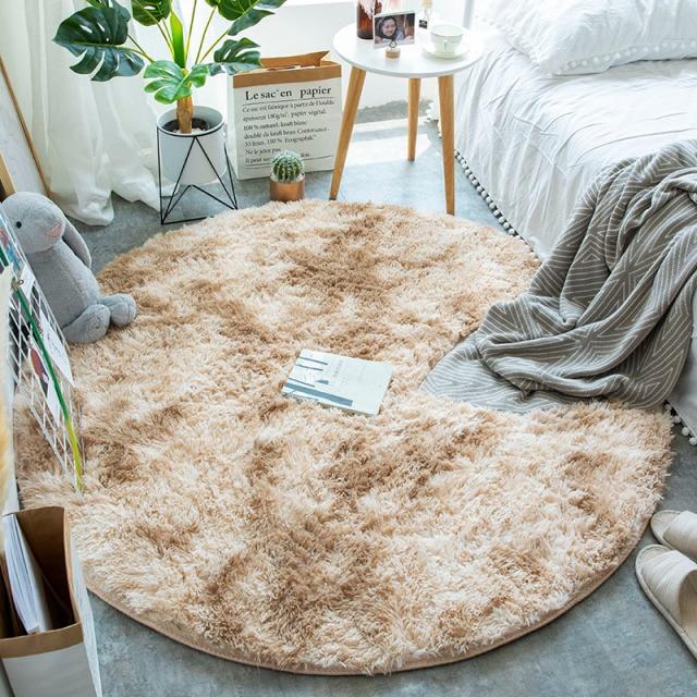 Area Colorful Shaggy Round Rug - Deep camel - Area Collections