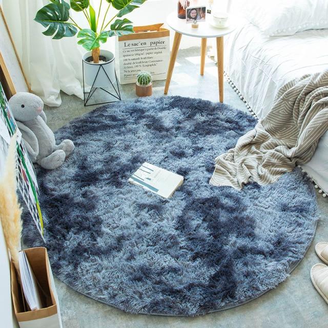 Area Colorful Shaggy Round Rug - Deep grey - Area Collections
