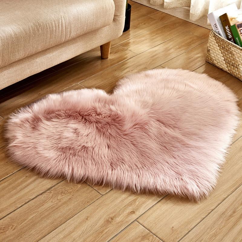 Area Heart Faux Sheepskin Rug - White - Area Collections