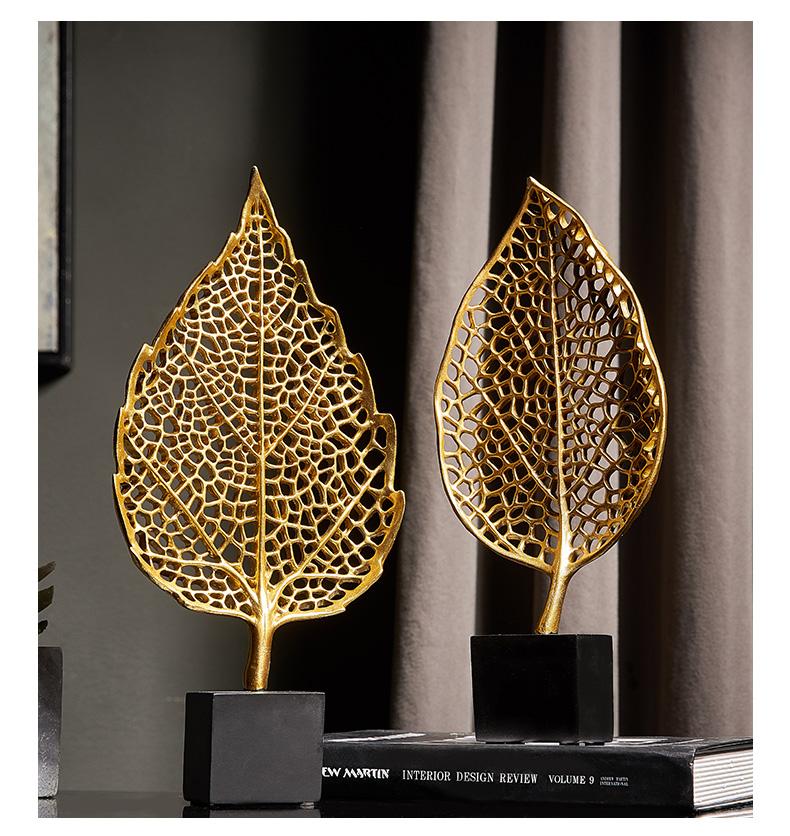 Golden Botanical Leaf Sculpture on Stand - Area Collections