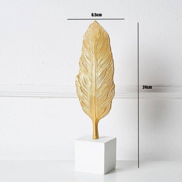 Golden Botanical Leaf Sculpture on Stand - Area Collections