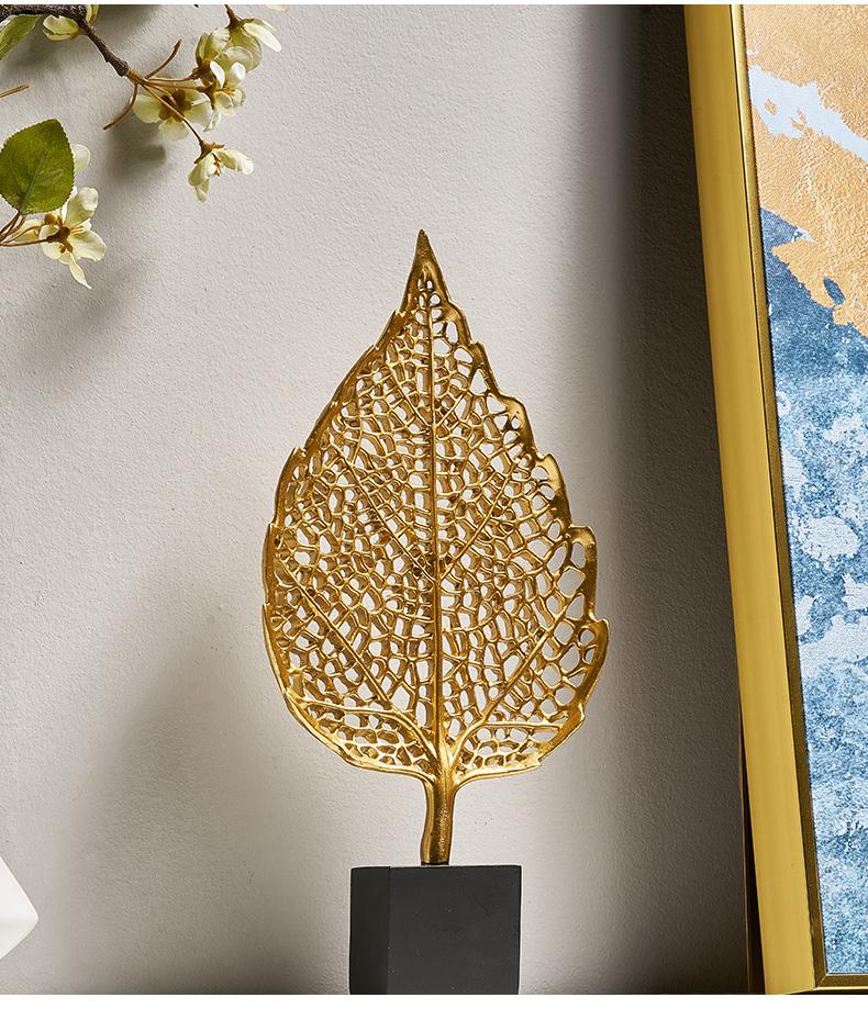 Golden Botanical Leaf Sculpture on Stand - Area Collections