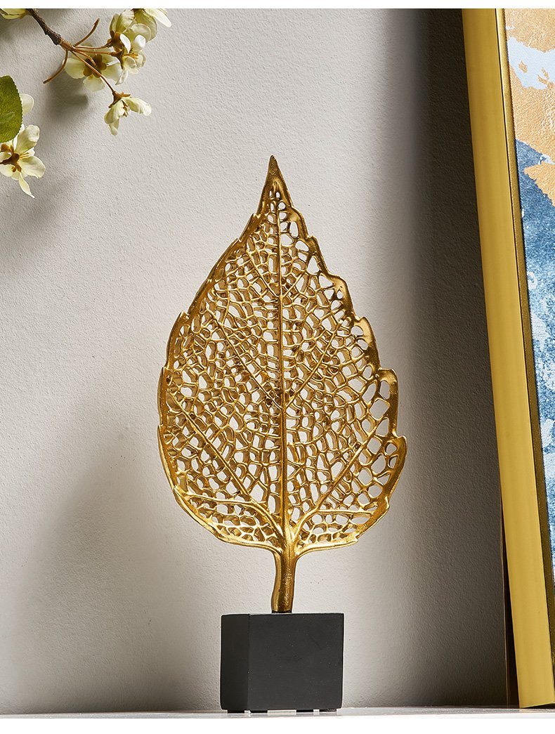 Golden Botanical Leaf Sculpture on Stand - Area Collections