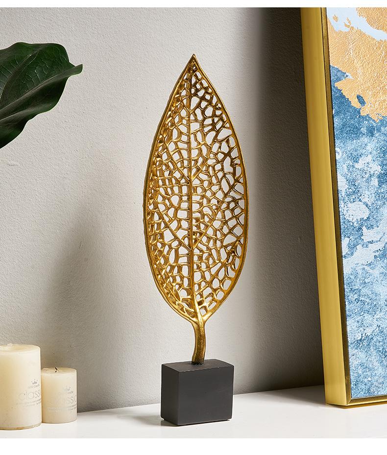 Golden Botanical Leaf Sculpture on Stand - Area Collections