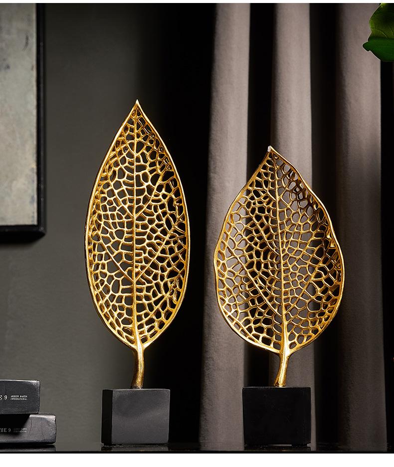 Golden Botanical Leaf Sculpture on Stand - Area Collections