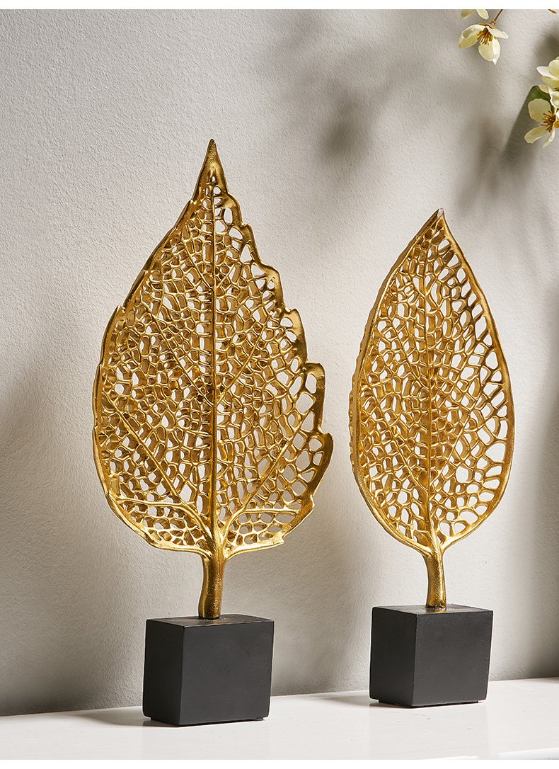 Golden Botanical Leaf Sculpture on Stand - Area Collections