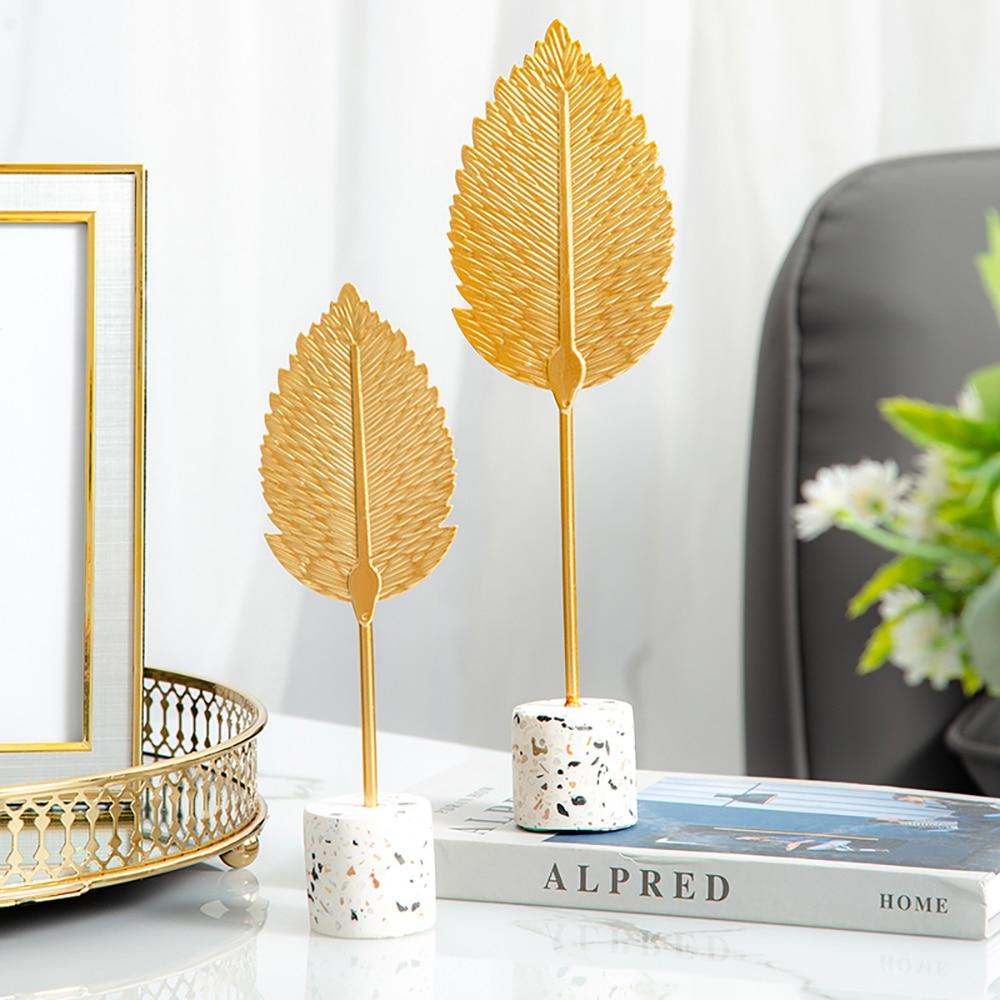 Golden Botanical Leaf Sculpture on Stand - Area Collections