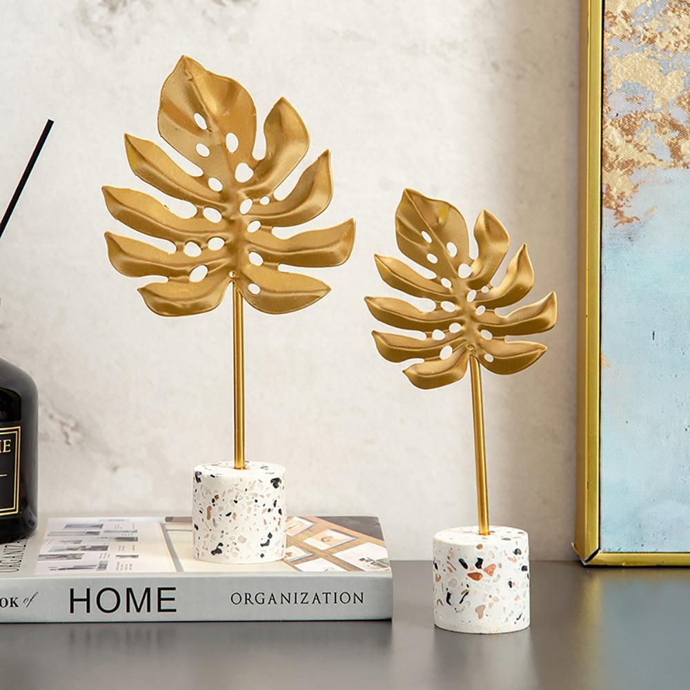 Golden Botanical Leaf Sculpture on Stand - Area Collections