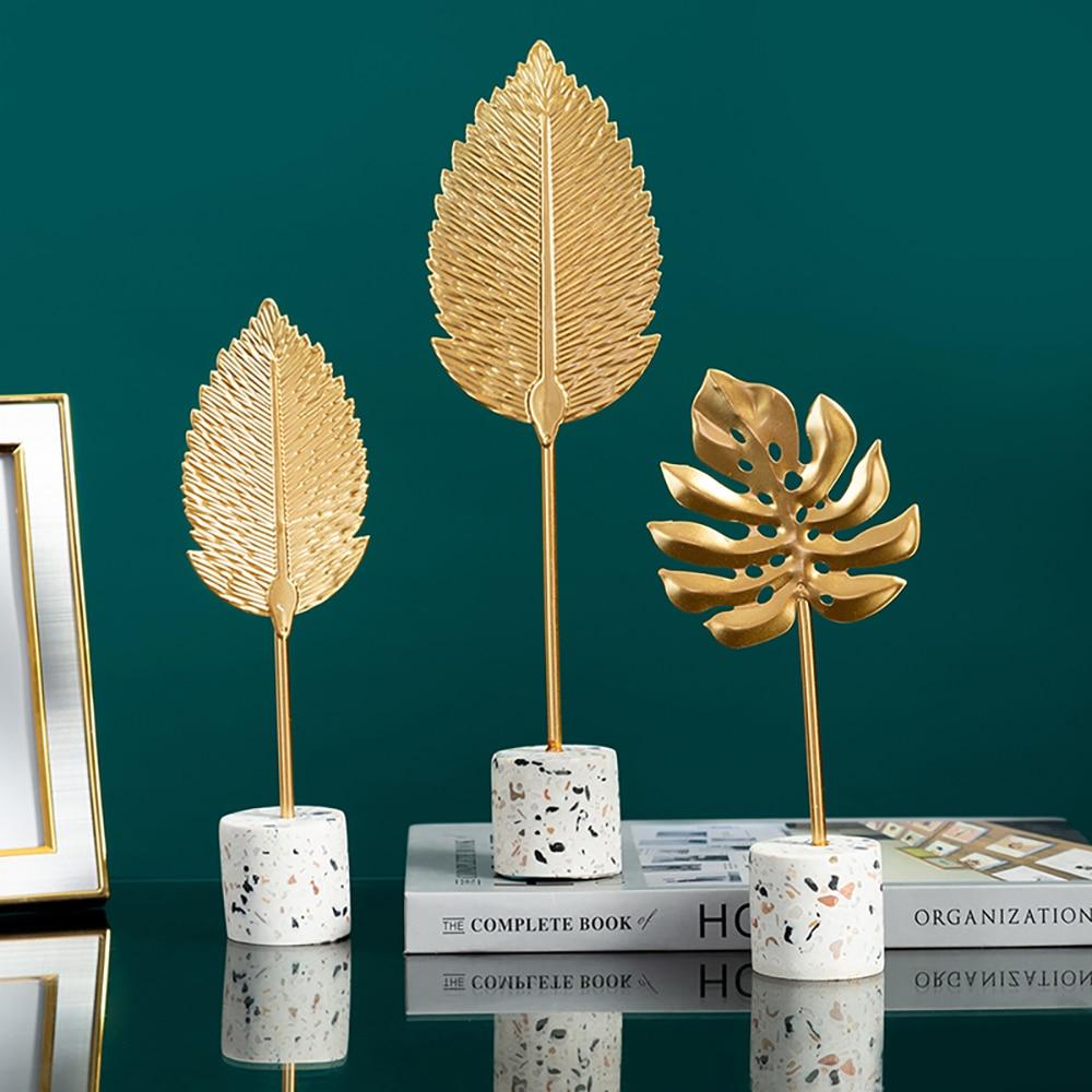 Golden Botanical Leaf Sculpture on Stand - Area Collections