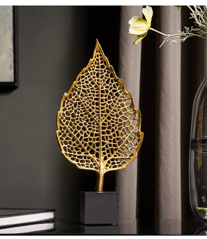 Golden Botanical Leaf Sculpture on Stand - Area Collections