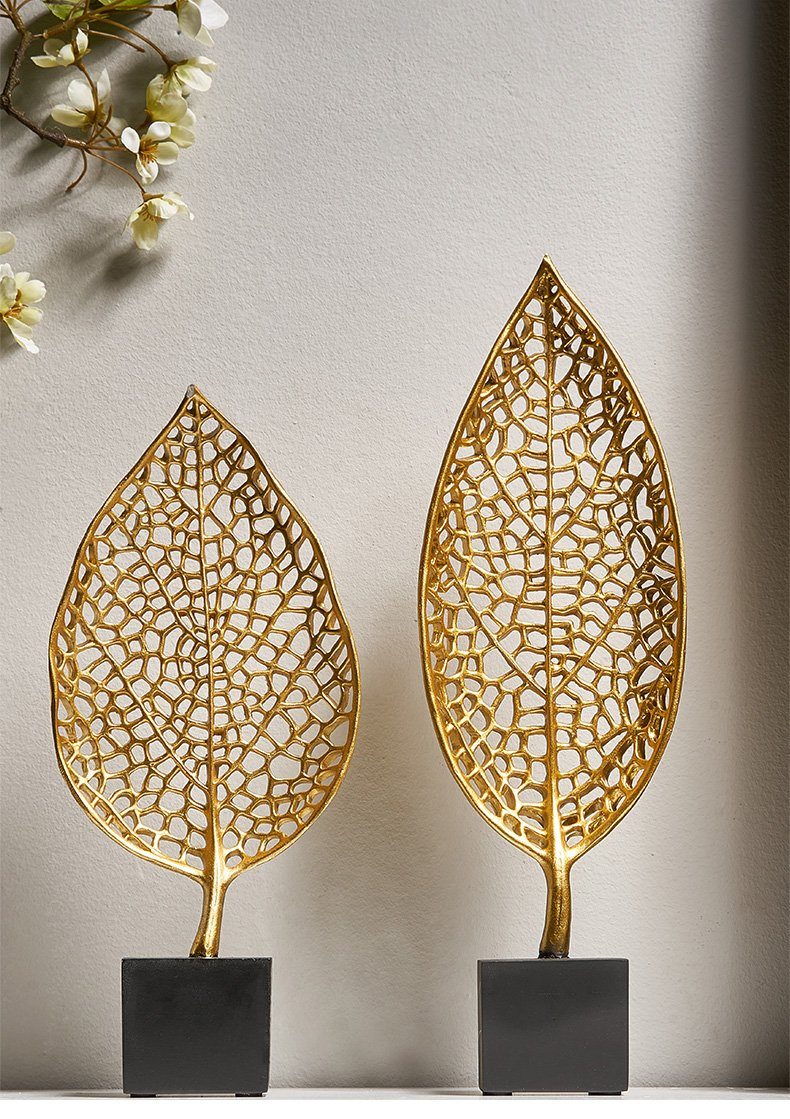Golden Botanical Leaf Sculpture on Stand - Area Collections