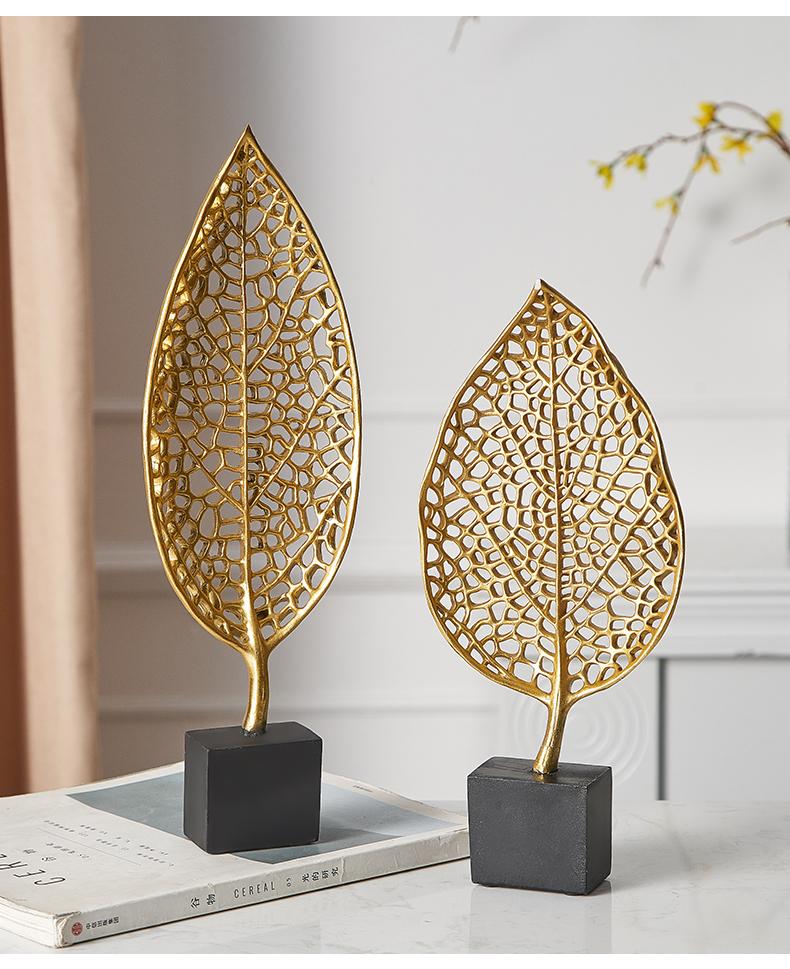 Golden Botanical Leaf Sculpture on Stand - Area Collections