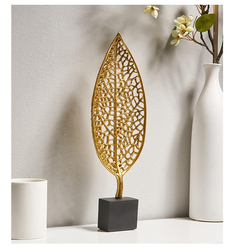 Golden Botanical Leaf Sculpture on Stand - Area Collections