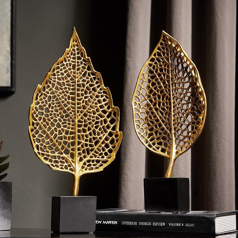 Golden Botanical Leaf Sculpture on Stand - Area Collections