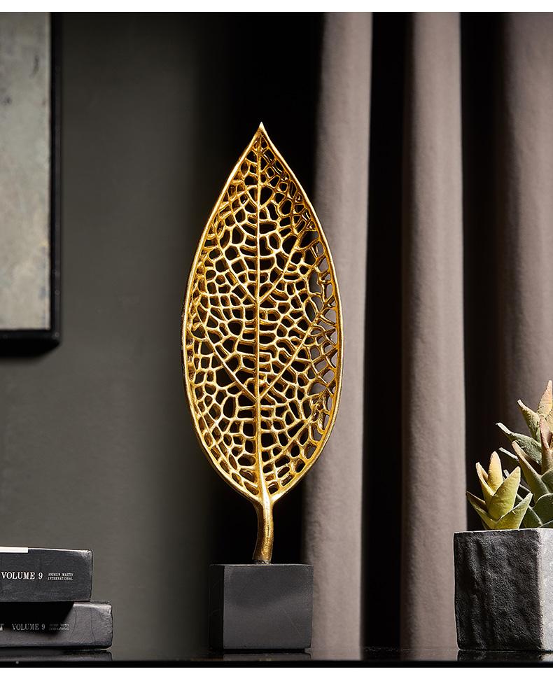 Golden Botanical Leaf Sculpture on Stand - Area Collections