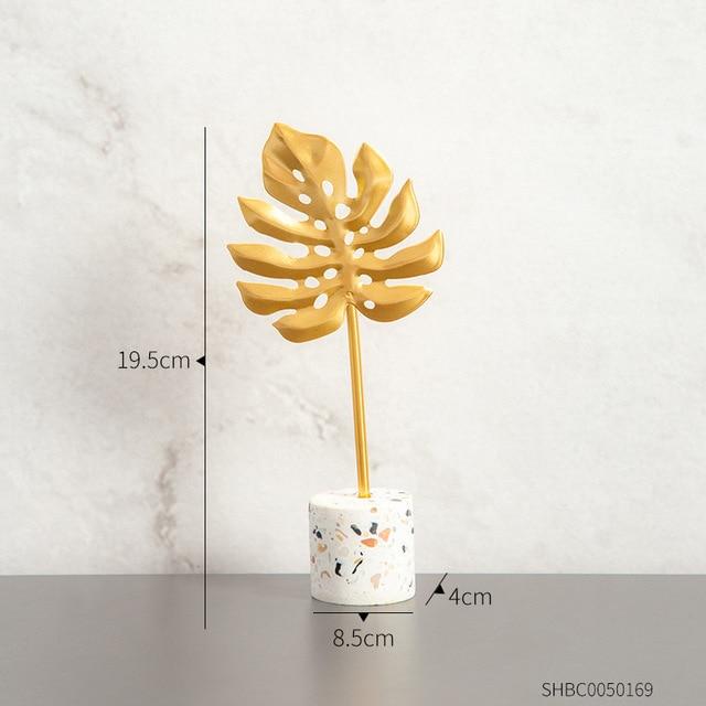 Golden Botanical Leaf Sculpture on Stand - Area Collections