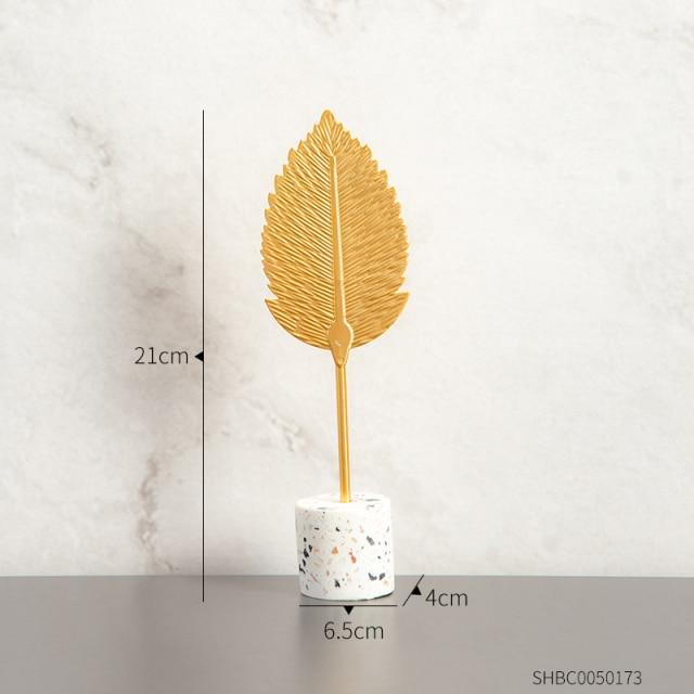 Golden Botanical Leaf Sculpture on Stand - Area Collections