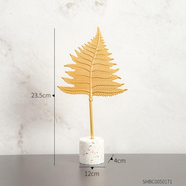 Golden Botanical Leaf Sculpture on Stand - Area Collections