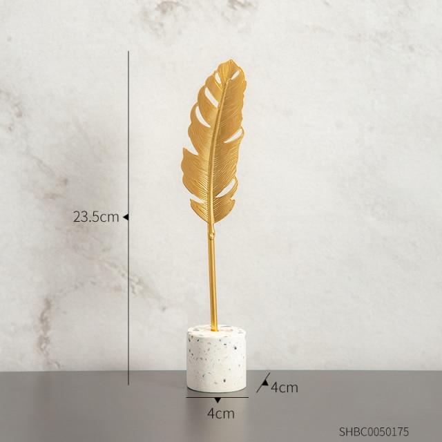 Golden Botanical Leaf Sculpture on Stand - Area Collections