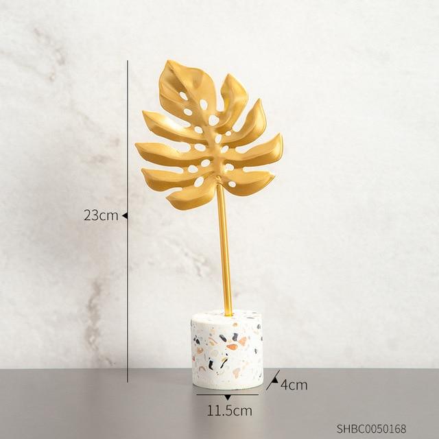 Golden Botanical Leaf Sculpture on Stand - Area Collections