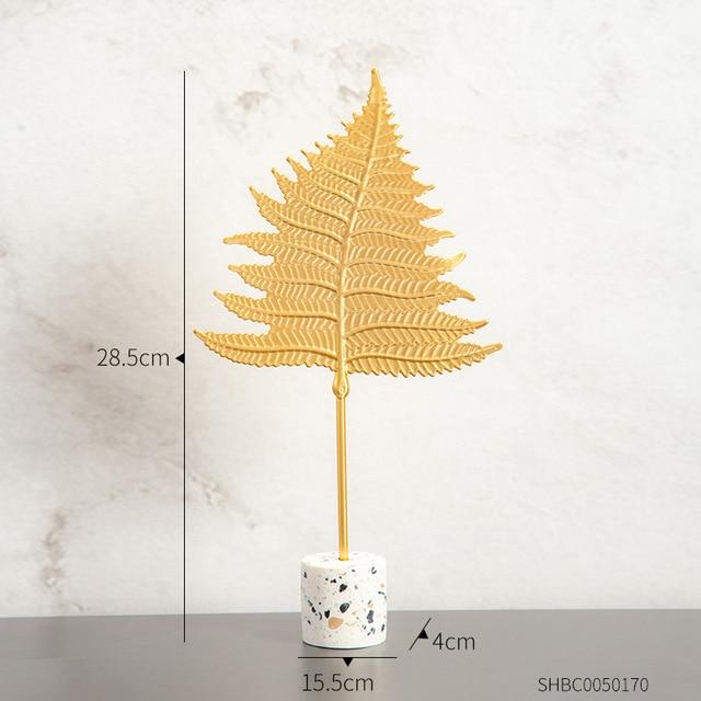 Golden Botanical Leaf Sculpture on Stand - Area Collections