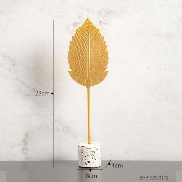 Golden Botanical Leaf Sculpture on Stand - Area Collections