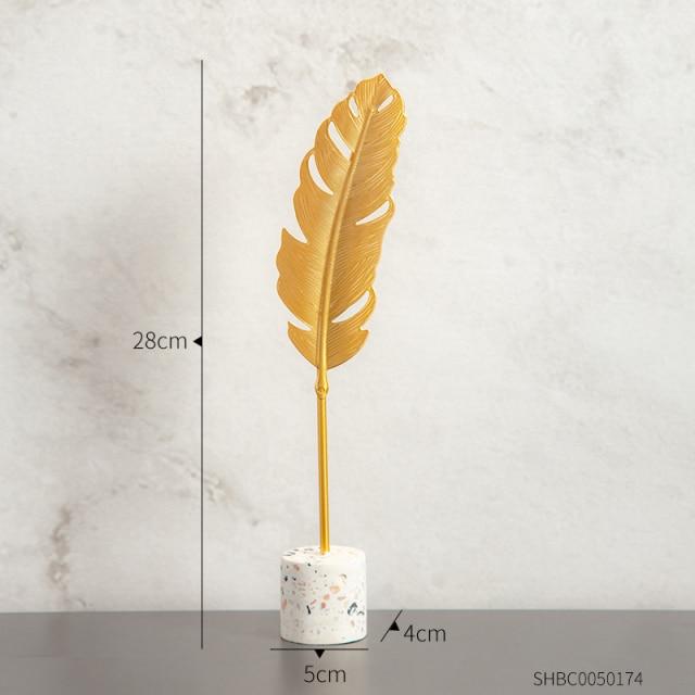 Golden Botanical Leaf Sculpture on Stand - Area Collections