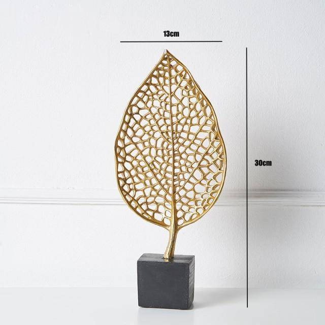 Golden Botanical Leaf Sculpture on Stand - Area Collections