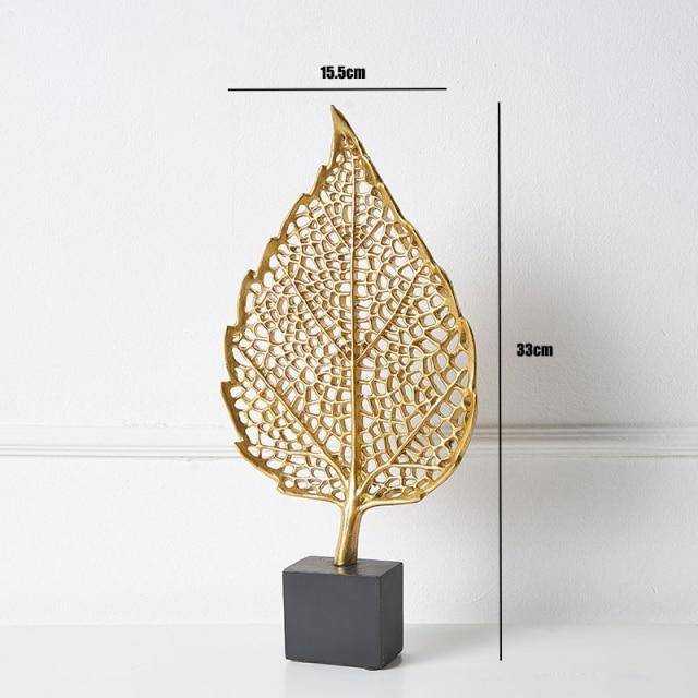 Golden Botanical Leaf Sculpture on Stand - Area Collections
