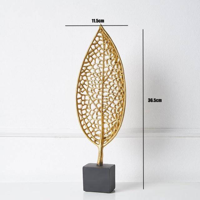 Golden Botanical Leaf Sculpture on Stand - Area Collections