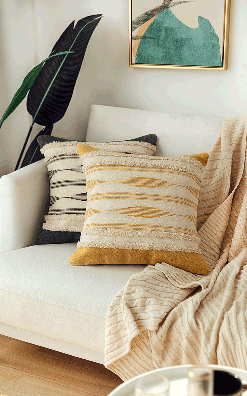 Mustard Gray Tufted Pillow - Area Collections