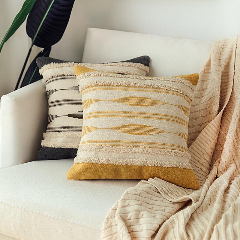 Mustard Gray Tufted Pillow - Area Collections
