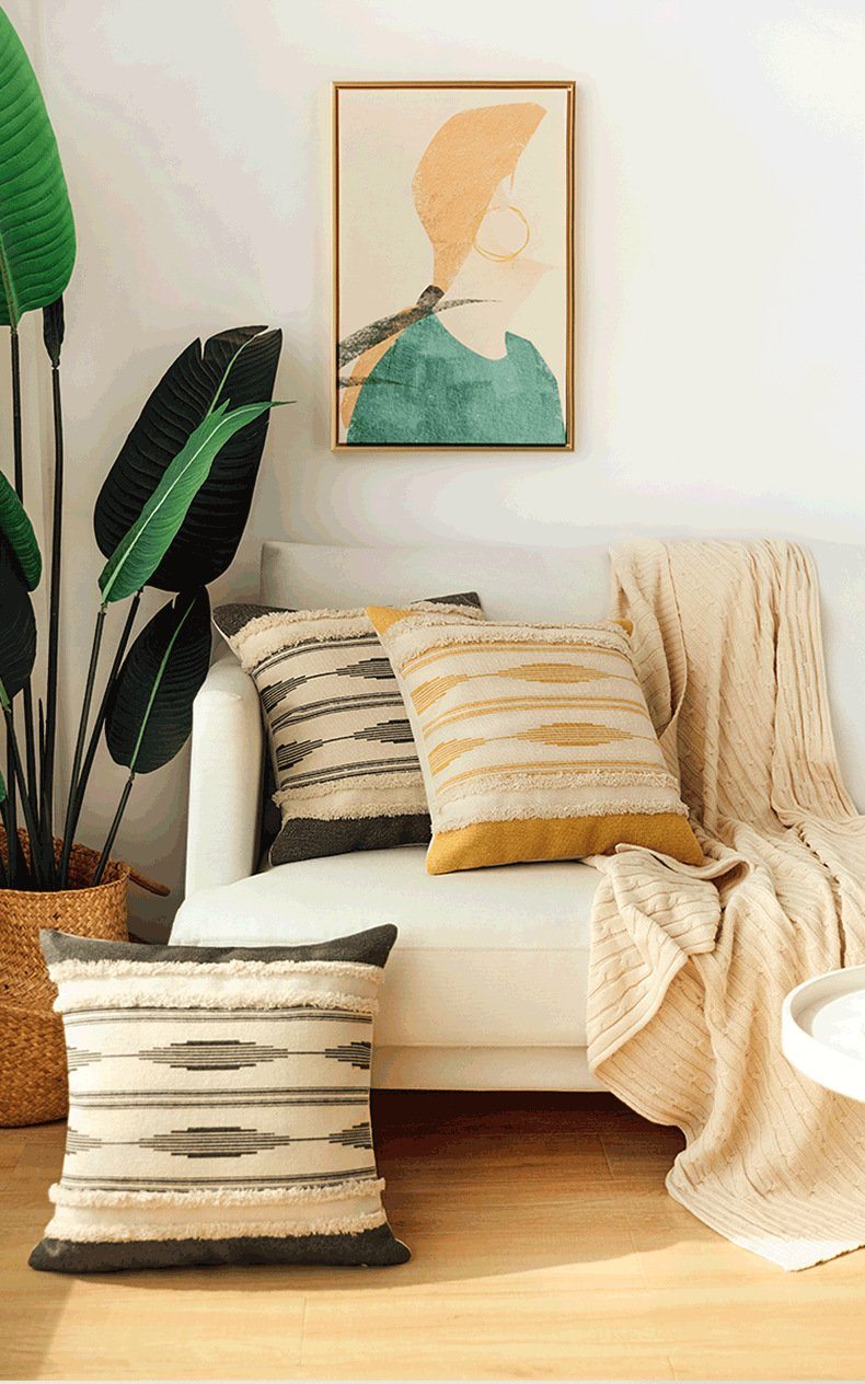 Mustard Gray Tufted Pillow - Area Collections
