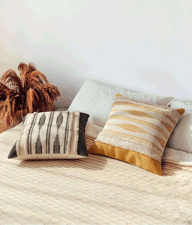 Mustard Gray Tufted Pillow - Area Collections