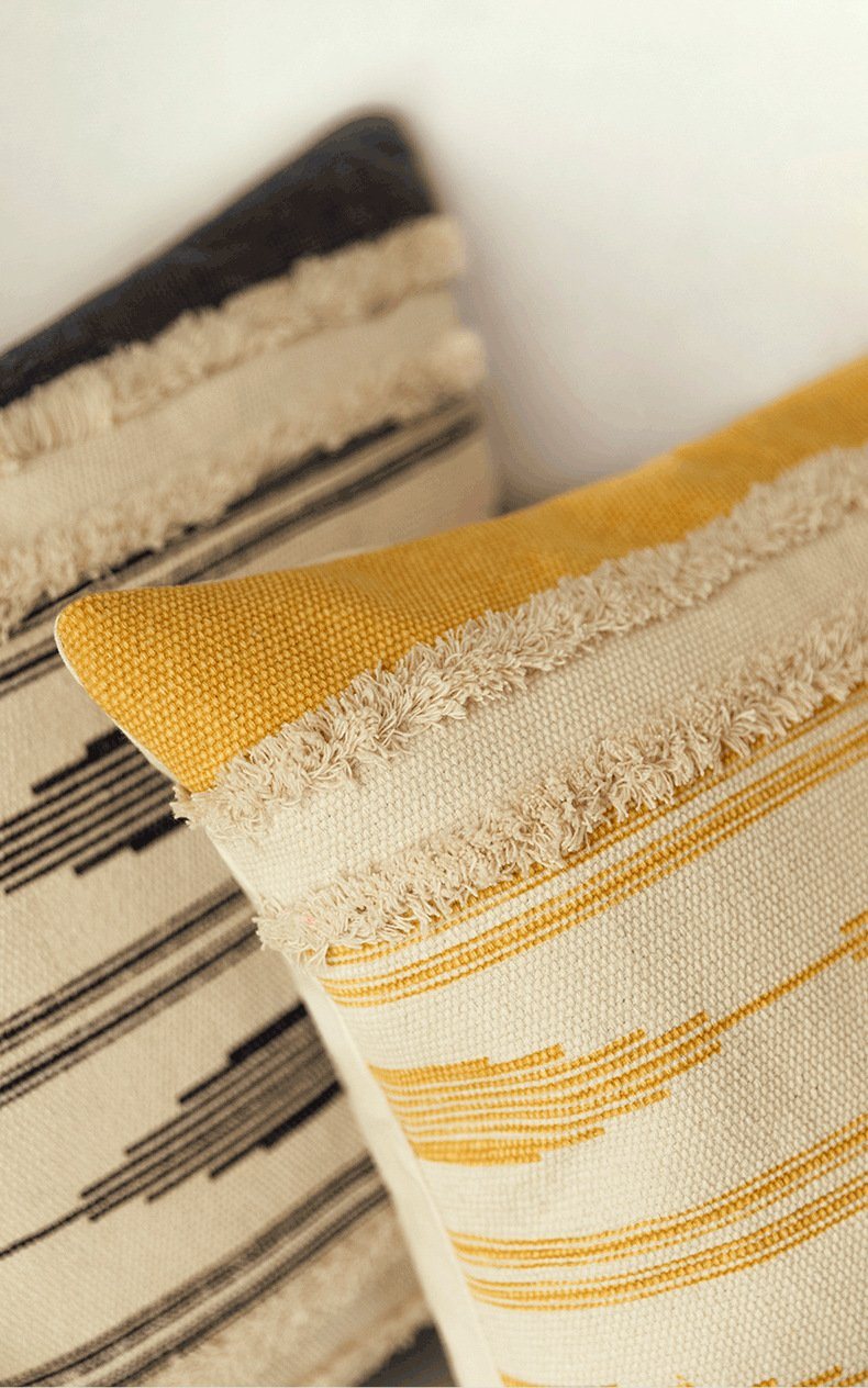 Mustard Gray Tufted Pillow - Area Collections