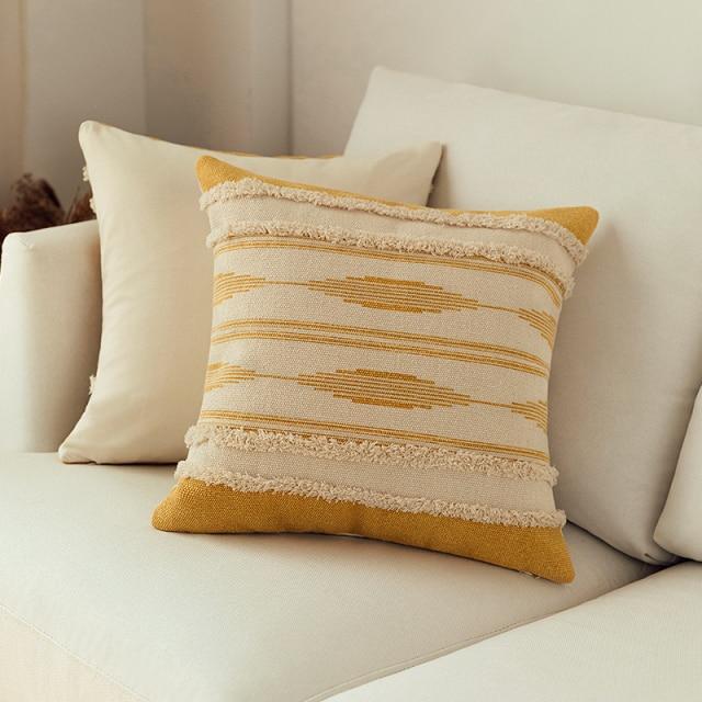 Mustard Gray Tufted Pillow - Area Collections