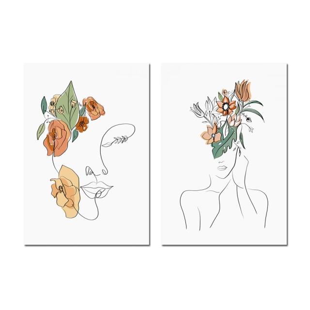 Abstract Line Floral Lady Wall Art - Area Collections