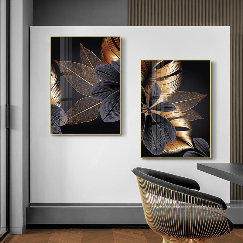 Area Black Golden Plant Leaf Wall Art - Area Collections