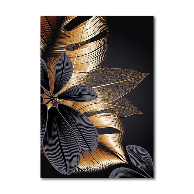 Area Black Golden Plant Leaf Wall Art - Area Collections
