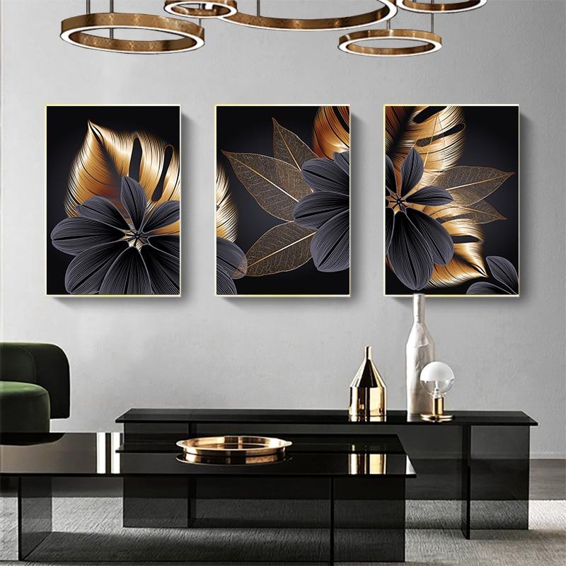 Area Black Golden Plant Leaf Wall Art - Area Collections