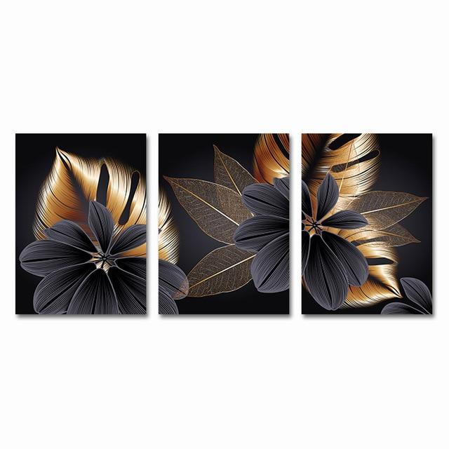 Area Black Golden Plant Leaf Wall Art - Area Collections