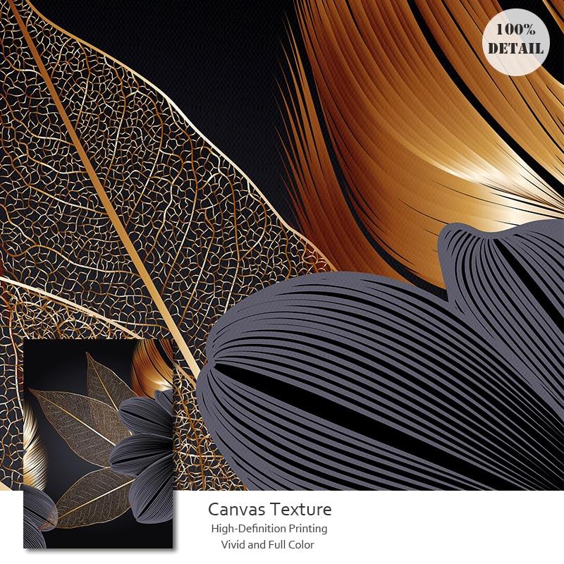 Area Black Golden Plant Leaf Wall Art - Area Collections