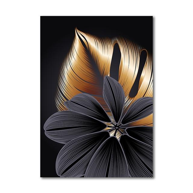 Area Black Golden Plant Leaf Wall Art - Area Collections