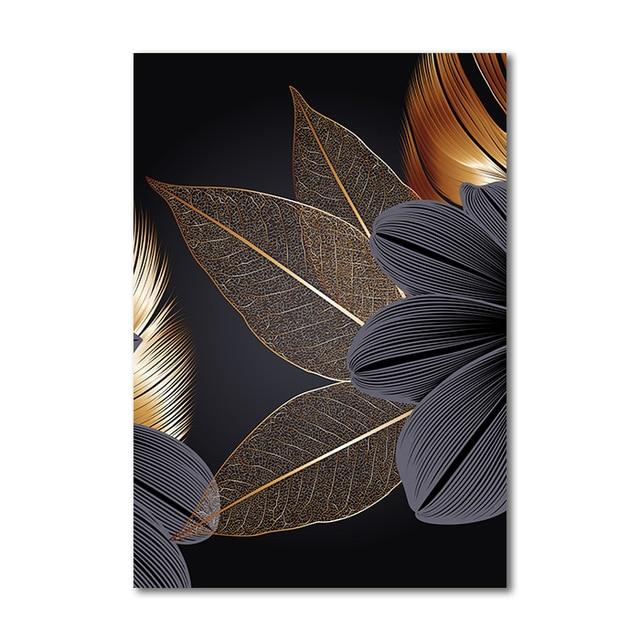 Area Black Golden Plant Leaf Wall Art - Area Collections