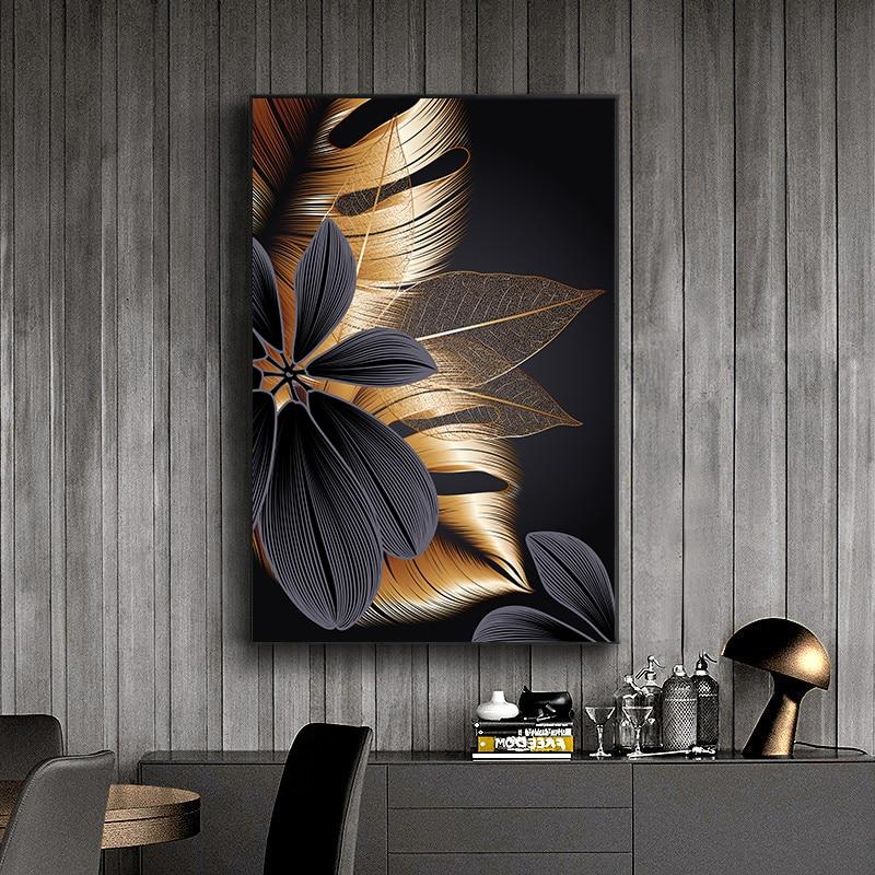 Area Black Golden Plant Leaf Wall Art - Area Collections