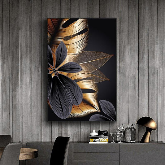 Area Black Golden Plant Leaf Wall Art - Area Collections