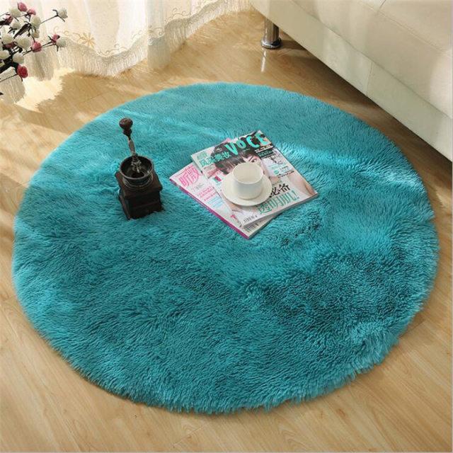 Area Colorful Shaggy Round Rug - Blue - Area Collections