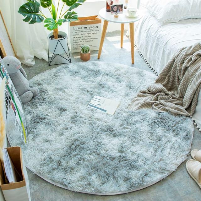 Area Colorful Shaggy Round Rug - Light Grey - Area Collections